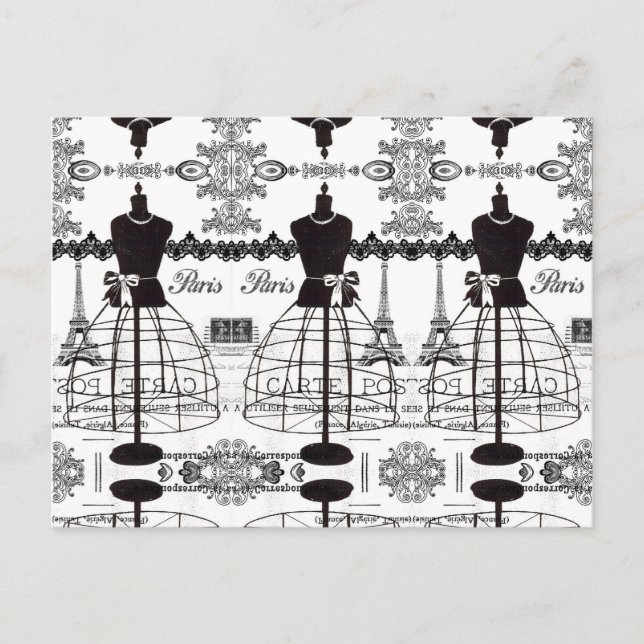 Black White Paris Fashion Mannequin Postcard (Front)