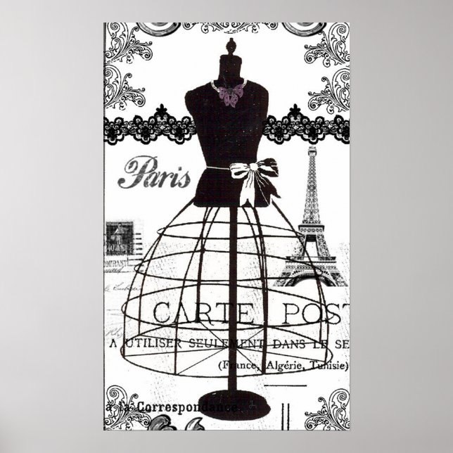 Black White Paris Fashion Mannequin Poster (Front)