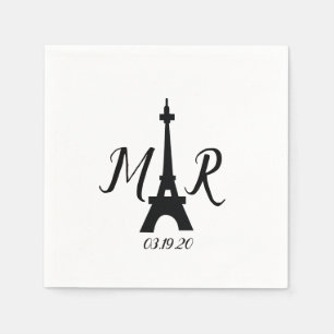 Black White Paris Tower Wedding Logo Napkin