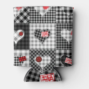 Black White Patchwork Hearts Seamless. Can Cooler