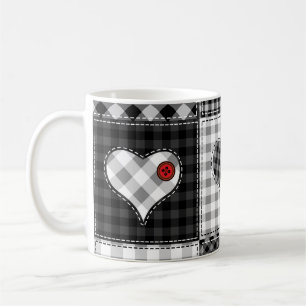 Black White Patchwork Hearts Seamless. Coffee Mug