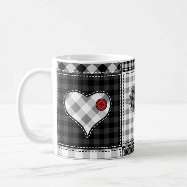 Black White Patchwork Hearts Seamless. Coffee Mug (Left)