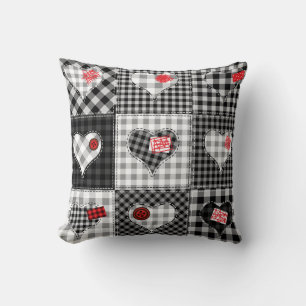 Black White Patchwork Hearts Seamless. Cushion