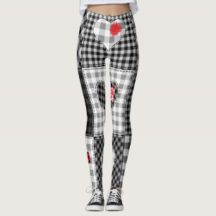 Black White Patchwork Hearts Seamless. Leggings