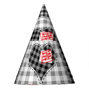 Black White Patchwork Hearts Seamless. Party Hat