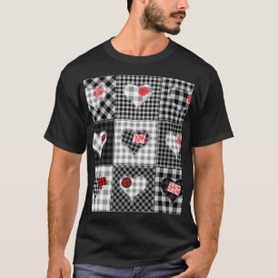 Black White Patchwork Hearts Seamless. T-Shirt