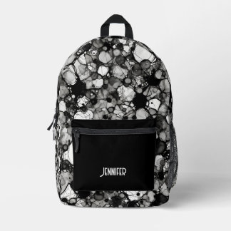 Black White Pattern Alcohol Ink Personalised Printed Backpack