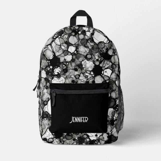 Black White Pattern Alcohol Ink Personalised Printed Backpack (Front)