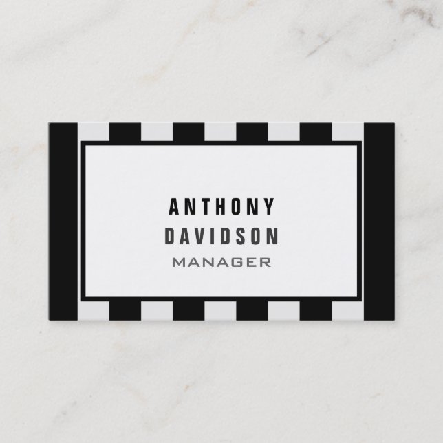 Black White Pattern Border Striped Business Card (Front)