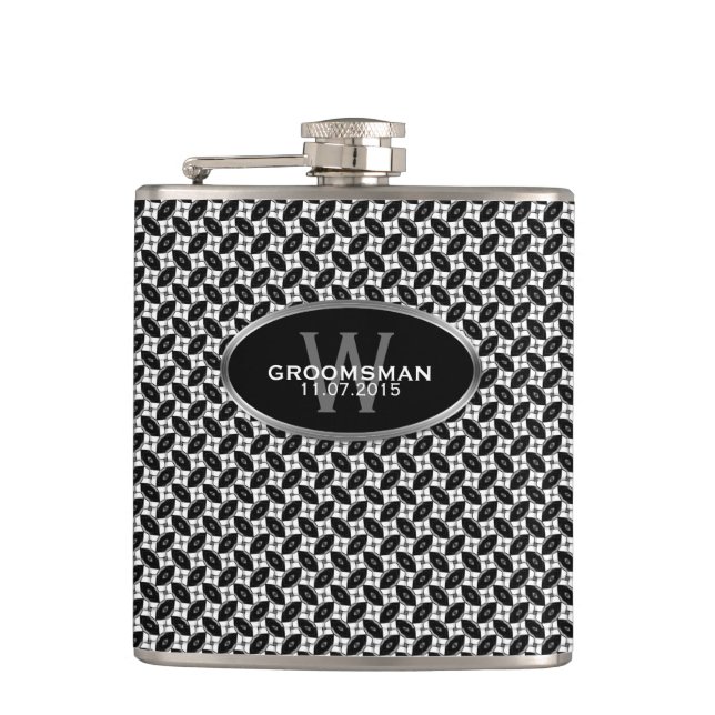 Black White Pattern Custom Name Hip Flask (Front)