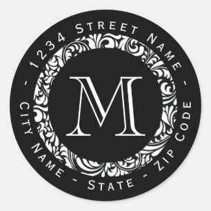 Black&White Pattern Monogram Return Address Label