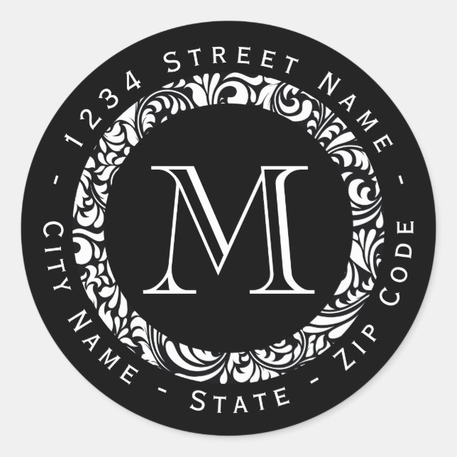 Black&White Pattern Monogram Return Address Label (Front)