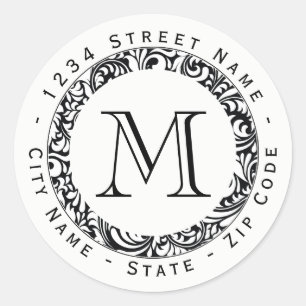 Black&White Pattern Monogram Return Address Label