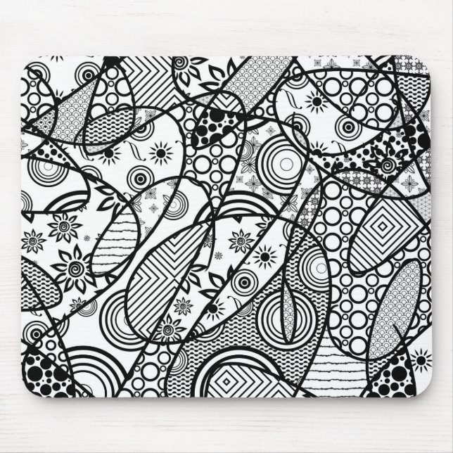 Black & White Pattern Patchwork 01 Mouse Mat (Front)