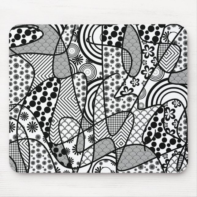 Black & White Pattern Patchwork 02 Mouse Mat (Front)