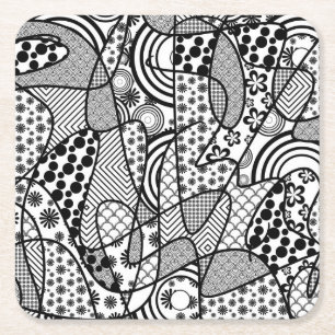Black & White Pattern Patchwork 02 Square Paper Coaster