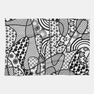 Black & White Pattern Patchwork 02 Tea Towel