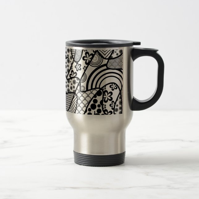 Black & White Pattern Patchwork 02 Travel Mug (Right)