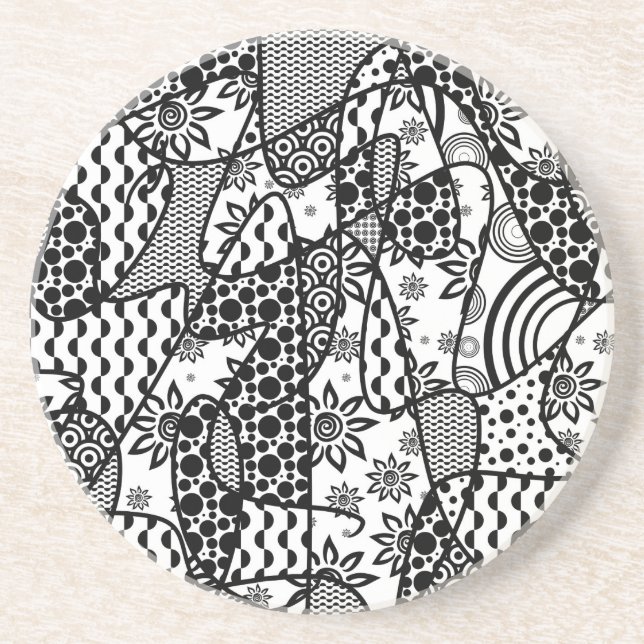 Black & White Pattern Patchwork 03 Coaster (Front)
