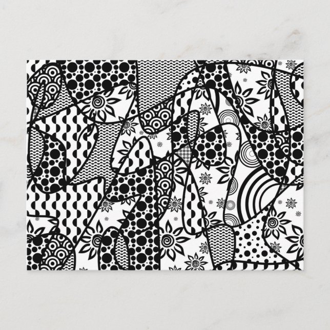 Black & White Pattern Patchwork 03 Postcard (Front)