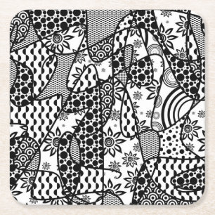 Black & White Pattern Patchwork 03 Square Paper Coaster