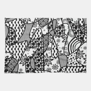 Black & White Pattern Patchwork 03 Tea Towel