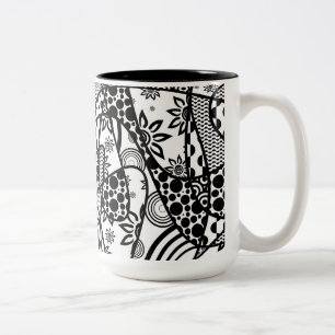 Black & White Pattern Patchwork 03 Two-Tone Coffee Mug