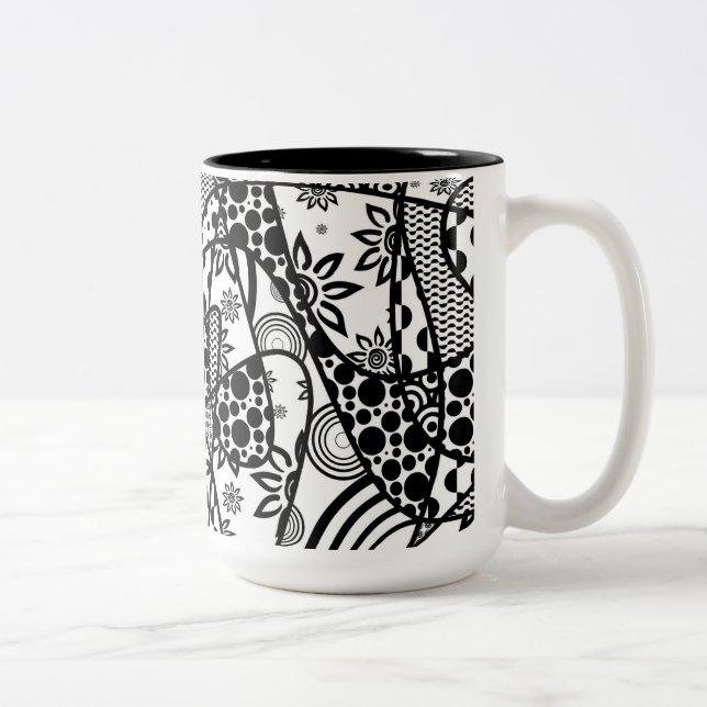 Black & White Pattern Patchwork 03 Two-Tone Coffee Mug (Right)