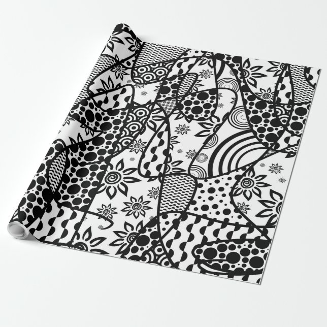Black & White Pattern Patchwork 03 Wrapping Paper (Unrolled)