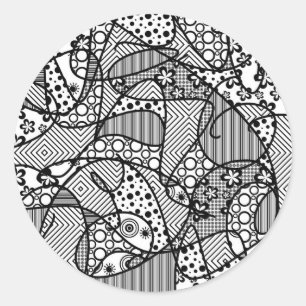 Black & White Pattern Patchwork 04 Classic Round Sticker