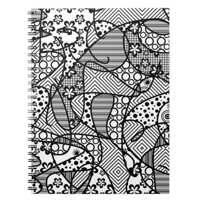 Black & White Pattern Patchwork 04 Notebook (Front)