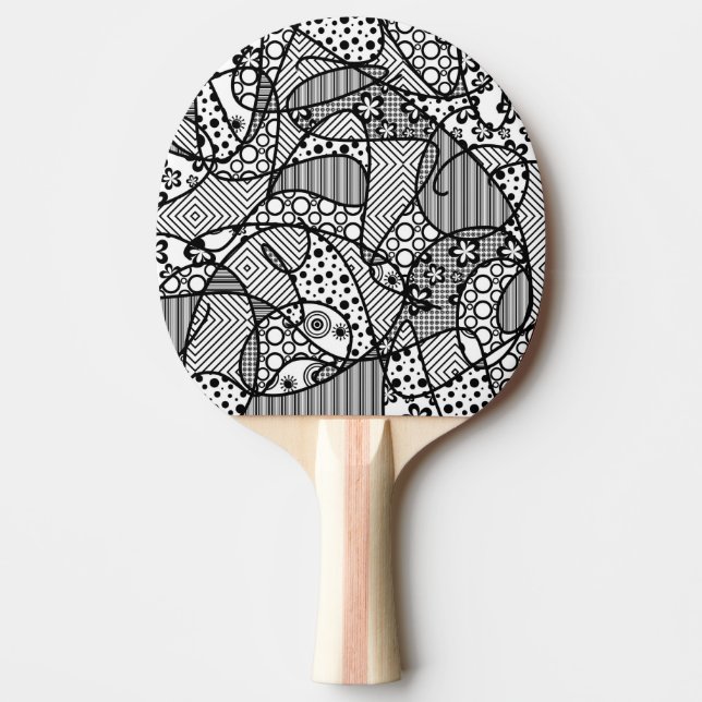 Black & White Pattern Patchwork 04 Ping Pong Paddle (Front)