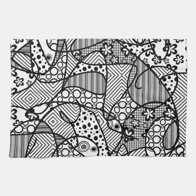 Black & White Pattern Patchwork 04 Tea Towel (Horizontal)