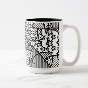 Black & White Pattern Patchwork 04 Two-Tone Coffee Mug