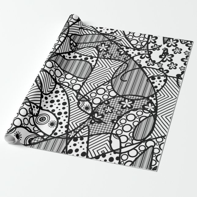 Black & White Pattern Patchwork 04 Wrapping Paper (Unrolled)