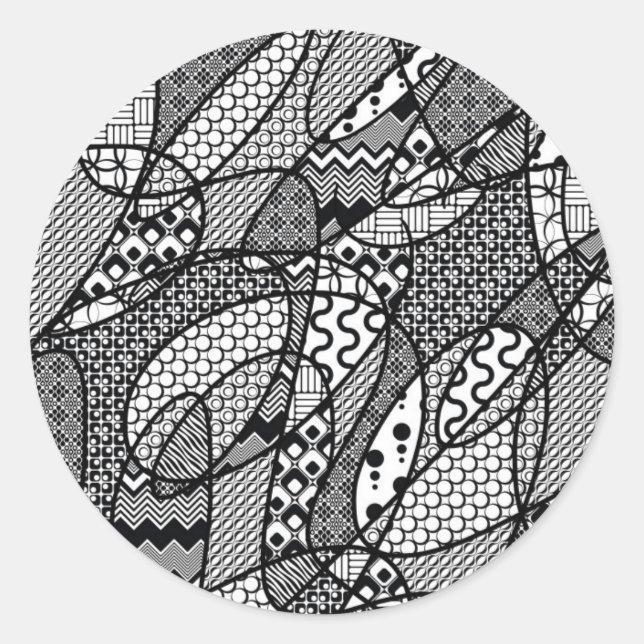 Black & White Pattern Patchwork 05 Classic Round Sticker (Front)