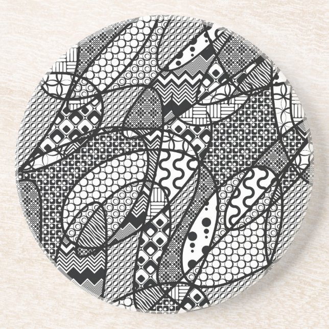 Black & White Pattern Patchwork 05 Coaster (Front)
