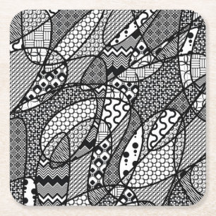 Black & White Pattern Patchwork 05 Square Paper Coaster