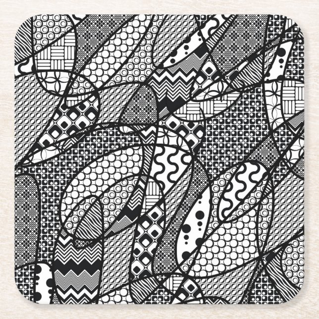 Black & White Pattern Patchwork 05 Square Paper Coaster (Front)