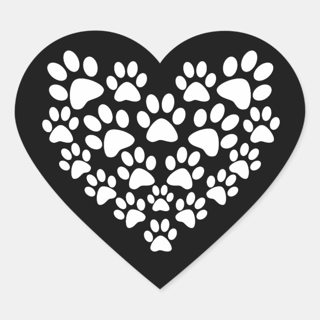 Black White Paw Print Heart Heart Sticker (Front)
