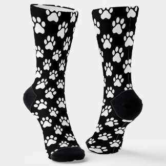 Black White Paw Print Pattern Dog Lover Socks