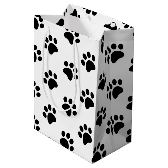 Black White Paw Print Pattern Medium Gift Bag (Back Angled)