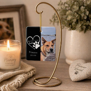 Black White Paw Print Pet Memory Photo Keepsake Ceramic Ornament