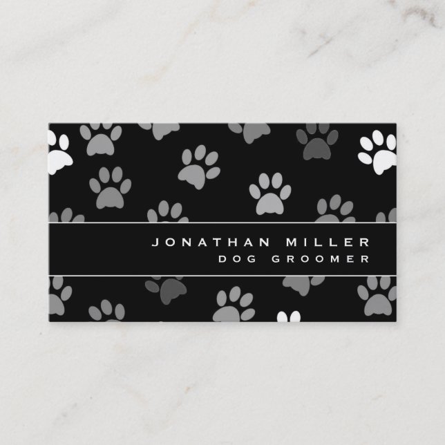 Black & White Paw Prints Business Card (Front)