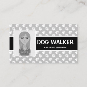 Black & White Paws And Photo Template - Dog Walker Business Card