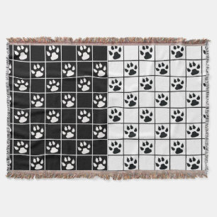 Black White Paws Claws Plaid Design Throw Blanket