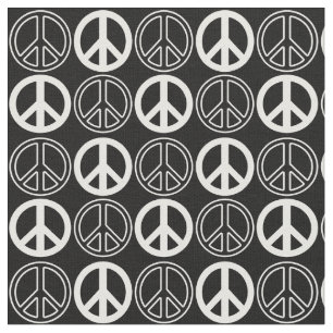 Black   White Peace Sign and Outlines Pattern Fabric