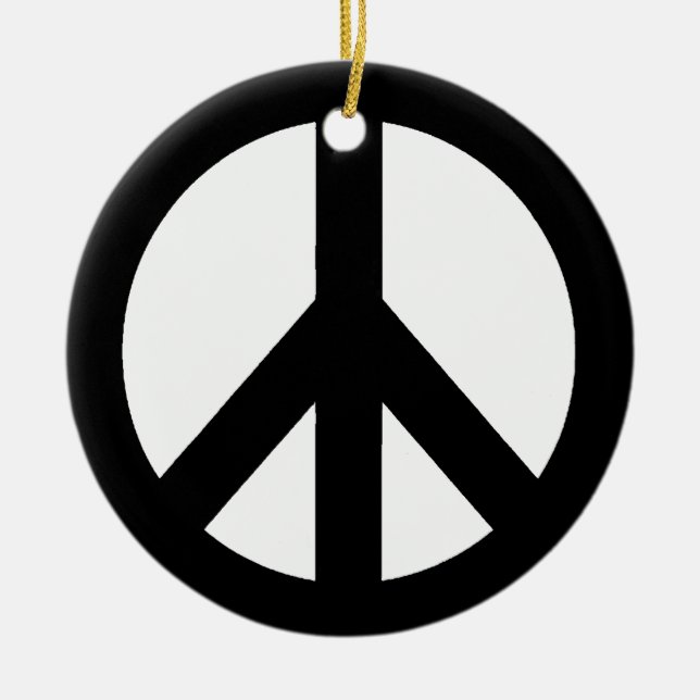 Black White Peace Sign Symbol Ceramic Tree Decoration (Front)