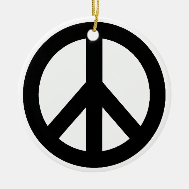 Black White Peace Sign Symbol Ceramic Tree Decoration (Front)