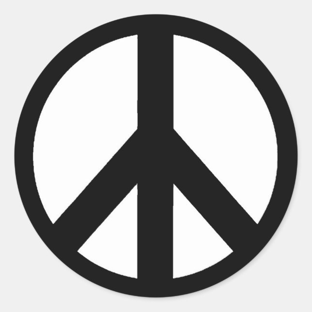 Black White Peace Sign Symbol Classic Round Sticker (Front)